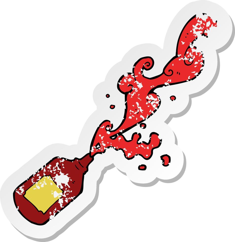 pegatina retro angustiada de una caricatura que arroja ketchup vector