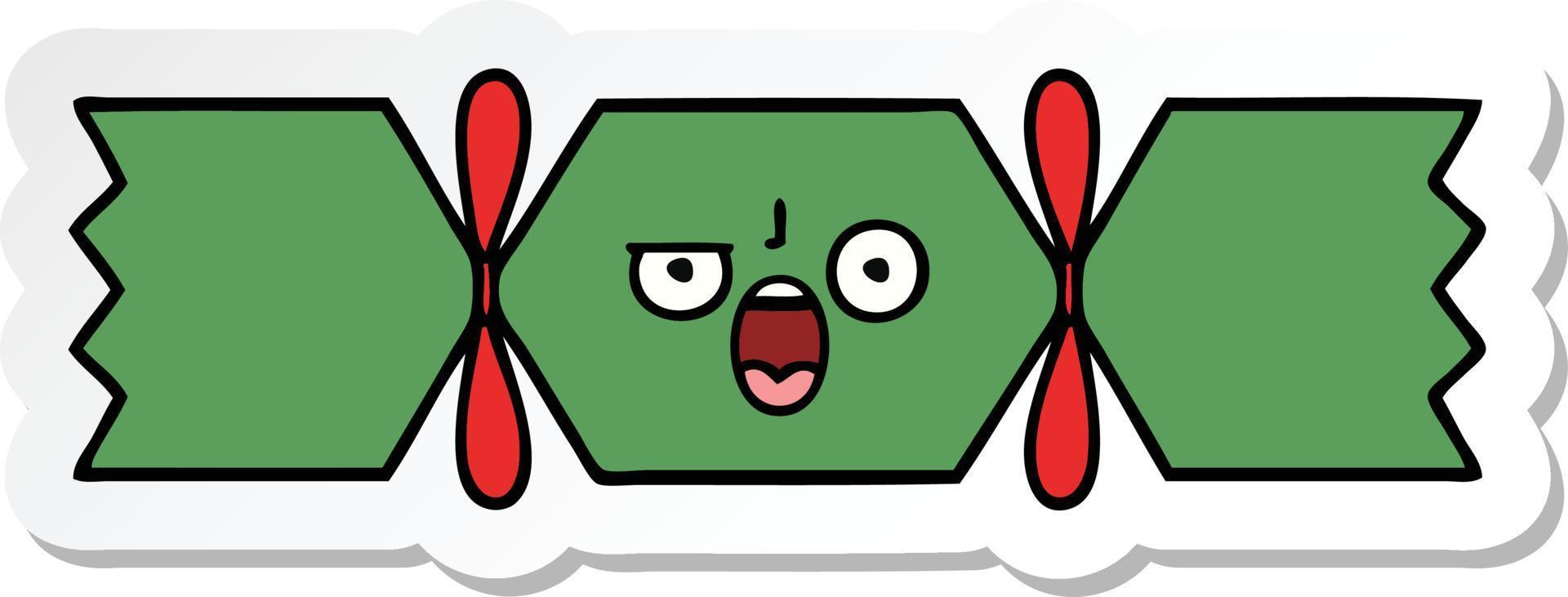 sticker of a cute cartoon christmas cracker vector
