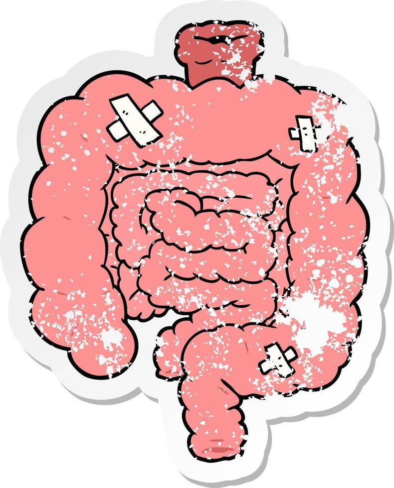 distressed sticker of a cartoon repaired intestines vector