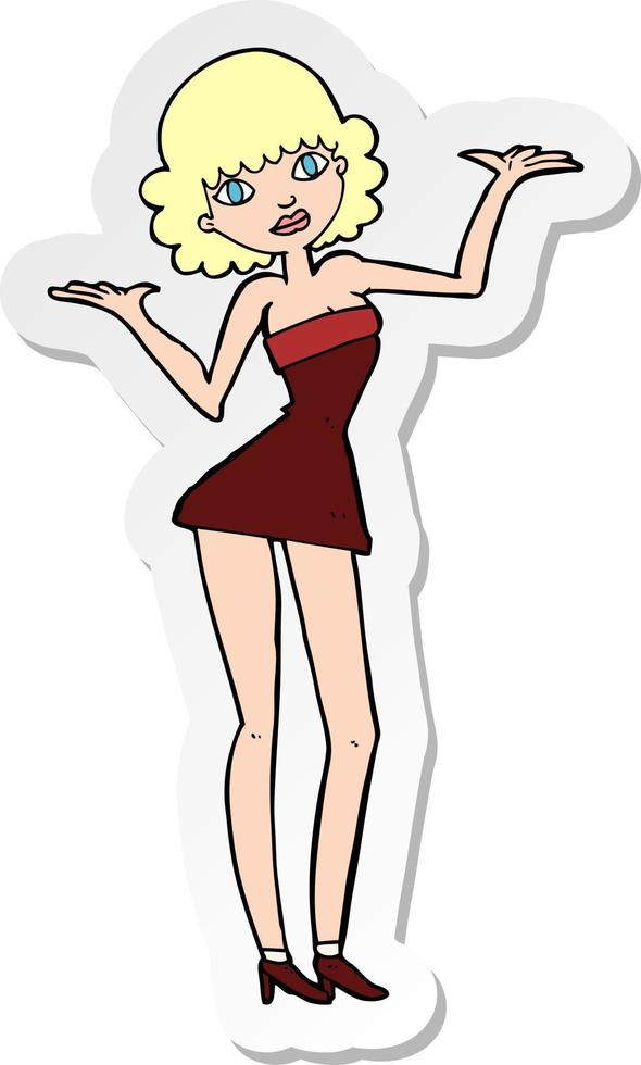 sticker of a cartoon woman in cocktail dress vector