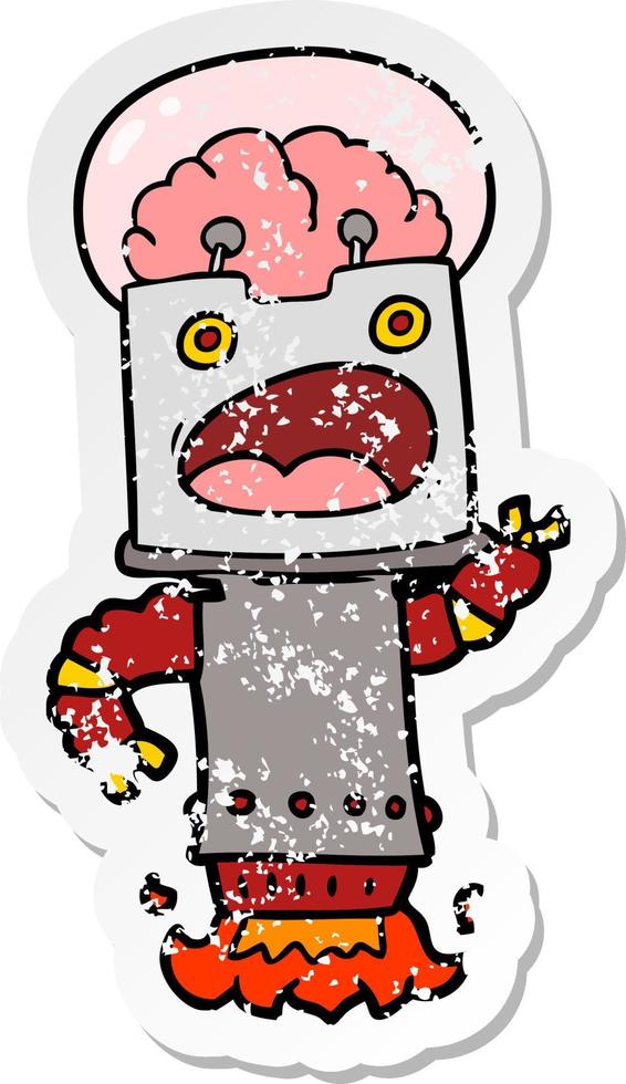 distressed sticker of a cartoon robot vector