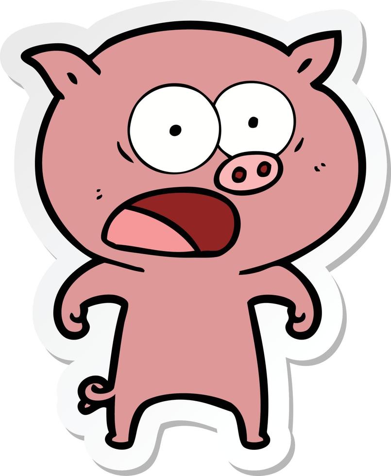 sticker of a cartoon pig shouting vector