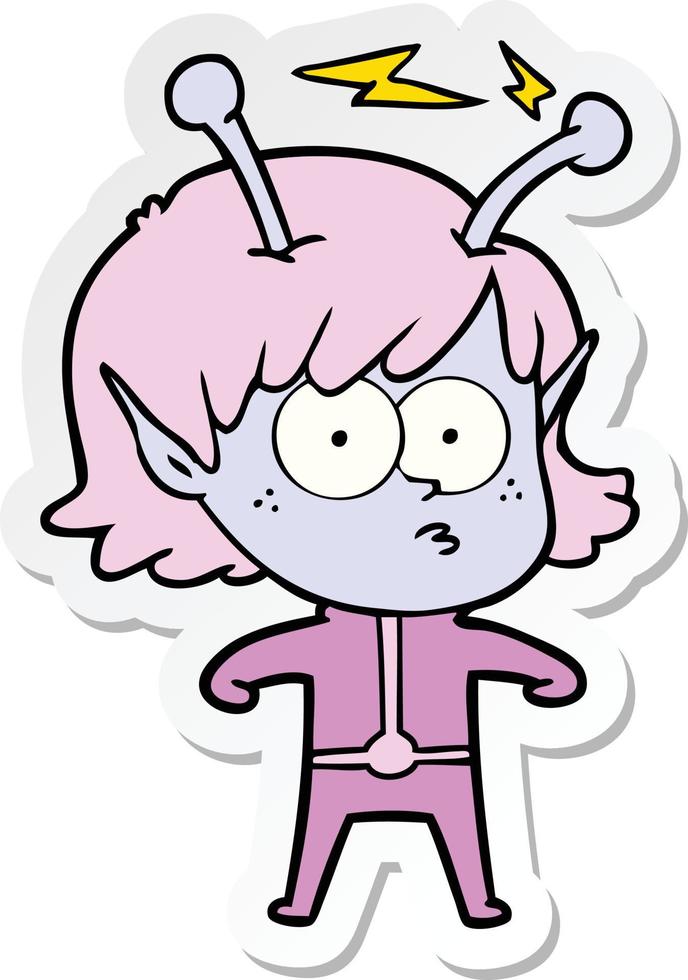 sticker of a cartoon alien girl vector