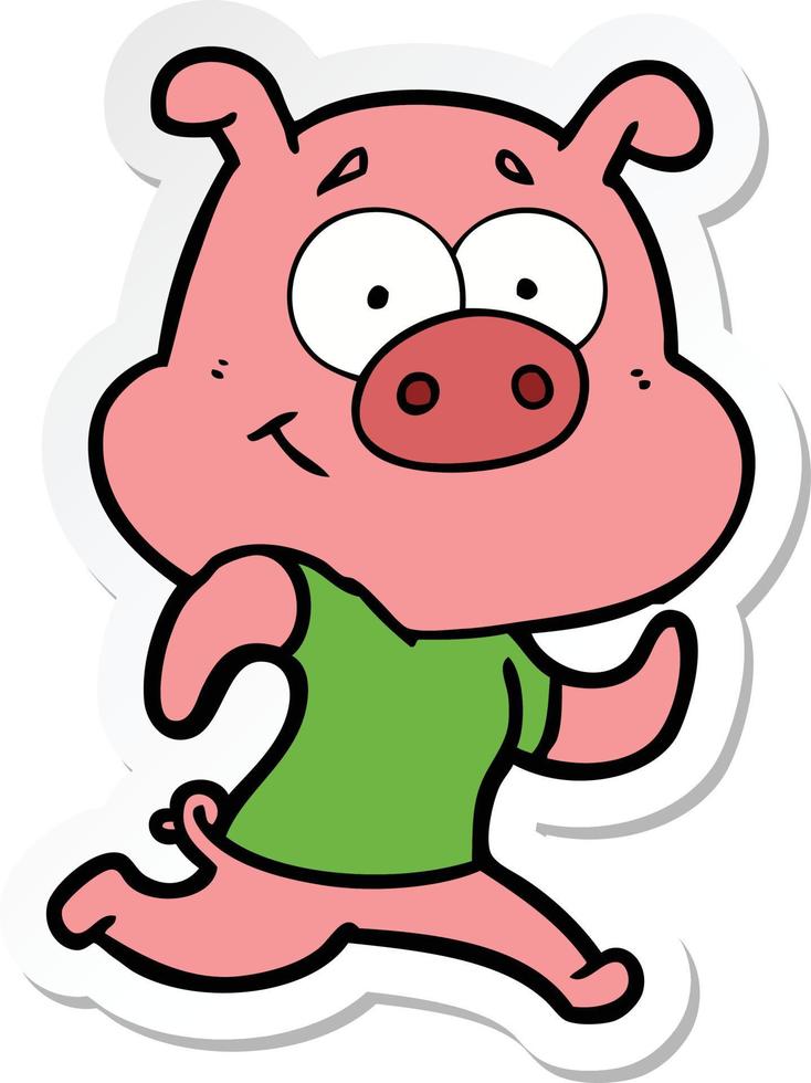 sticker of a happy cartoon pig running vector