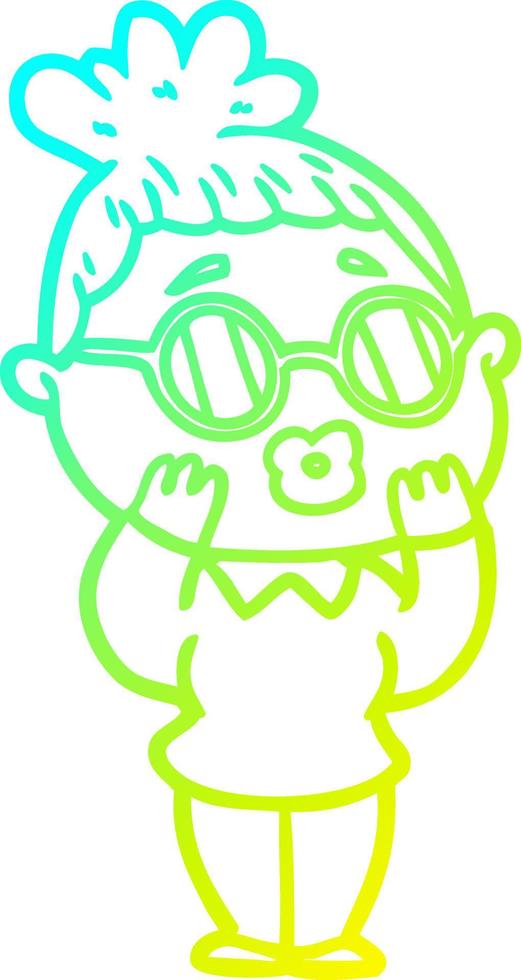 cold gradient line drawing cartoon woman wearing spectacles vector