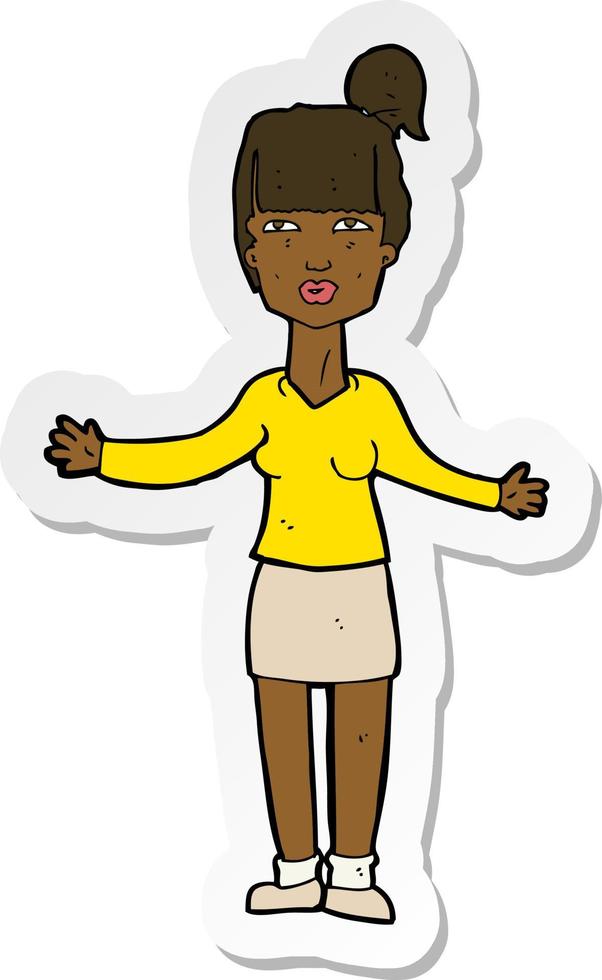 sticker of a cartoon woman shrugging shoulders vector