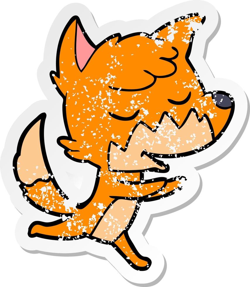 distressed sticker of a friendly cartoon fox running vector