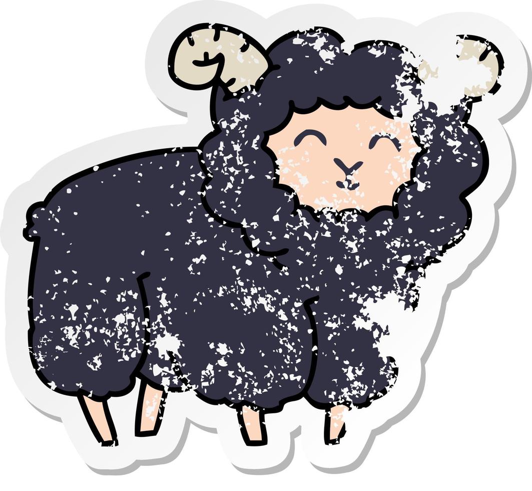 distressed sticker of a quirky hand drawn cartoon ram vector