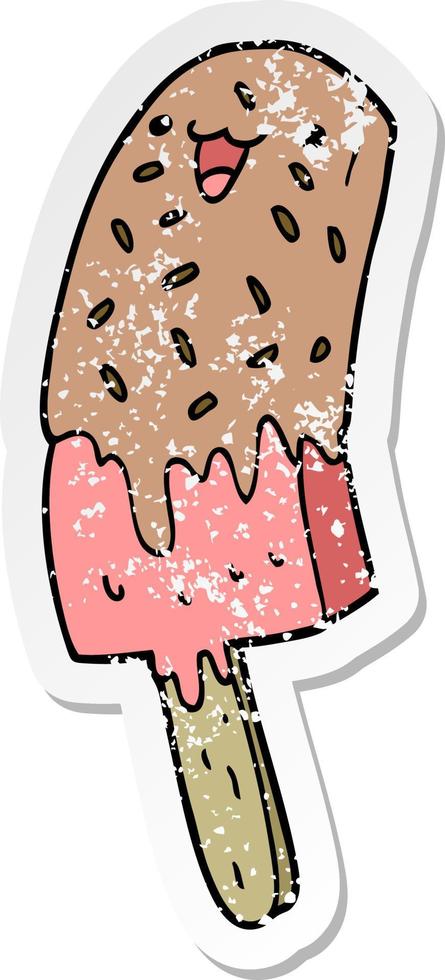 distressed sticker of a cute cartoon happy ice lolly vector