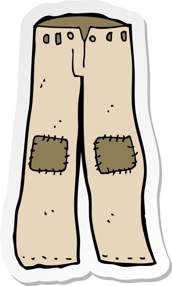 sticker of a cartoon patched old pants vector
