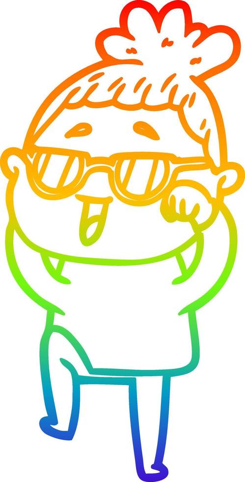 rainbow gradient line drawing cartoon happy woman wearing spectacles vector