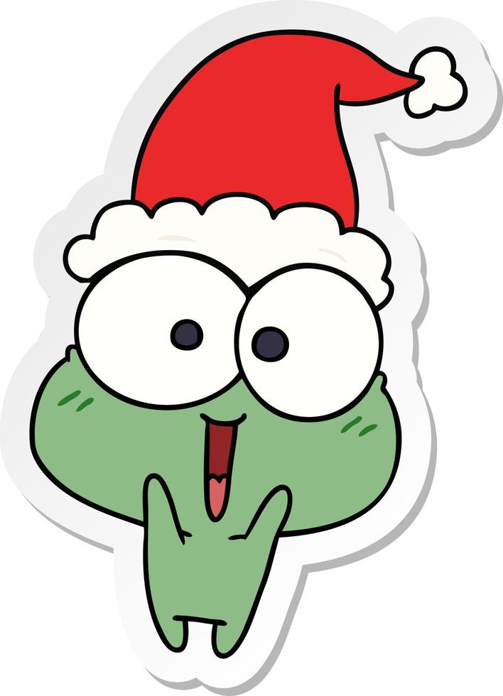 christmas sticker cartoon of kawaii frog vector