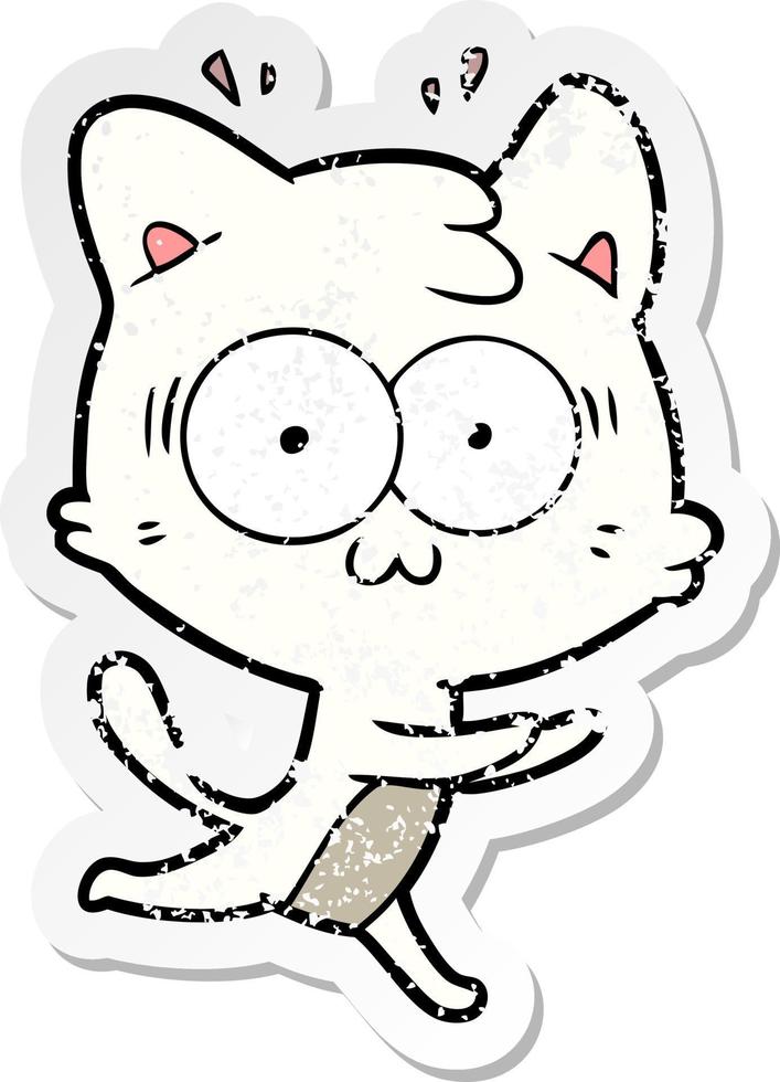 distressed sticker of a cartoon surprised cat running vector