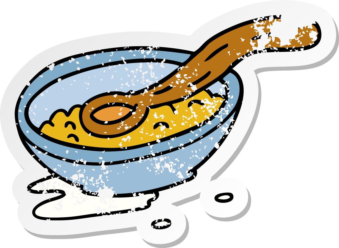 distressed sticker cartoon doodle of a cereal bowl vector