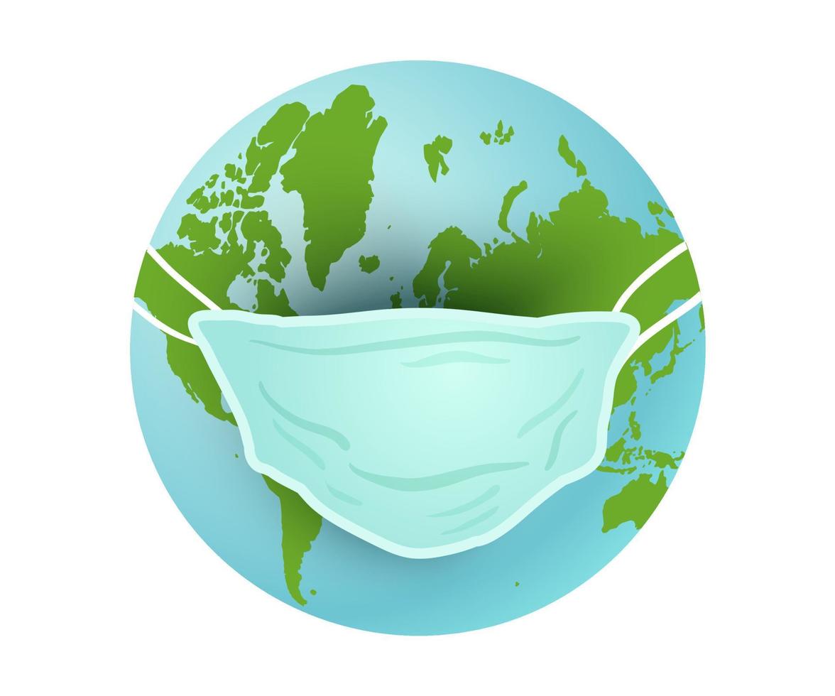 Earth planet with medical mask vector