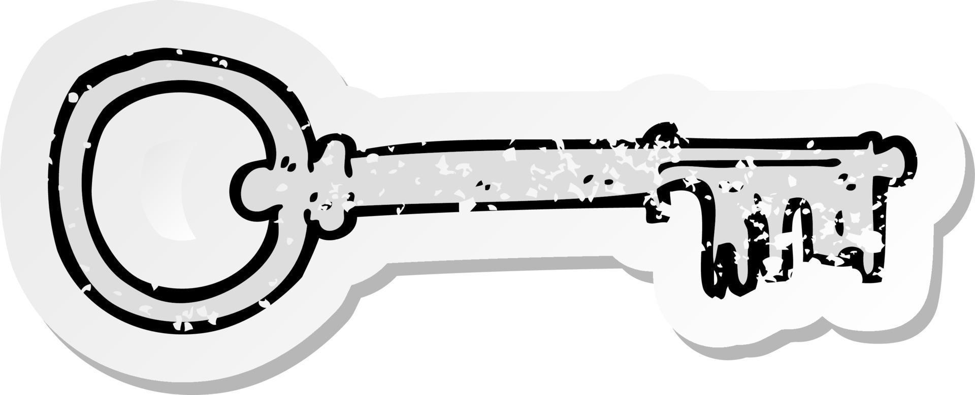 retro distressed sticker of a cartoon key vector