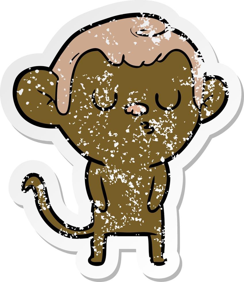 distressed sticker of a cartoon monkey vector