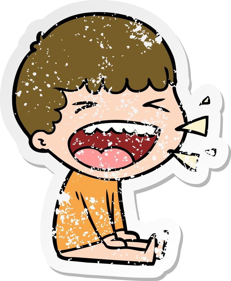 distressed sticker of a cartoon laughing man vector