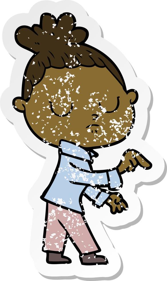 distressed sticker of a cartoon calm woman vector