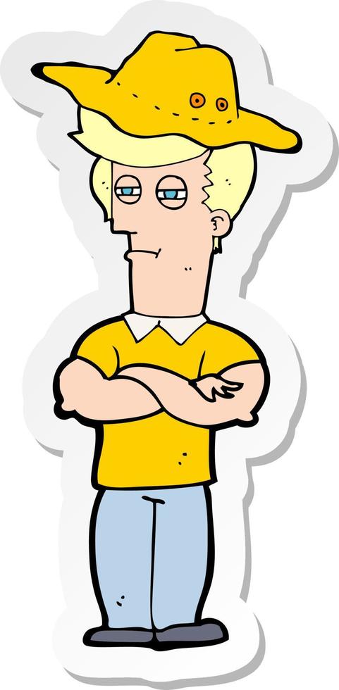 sticker of a cartoon man wearing hat vector