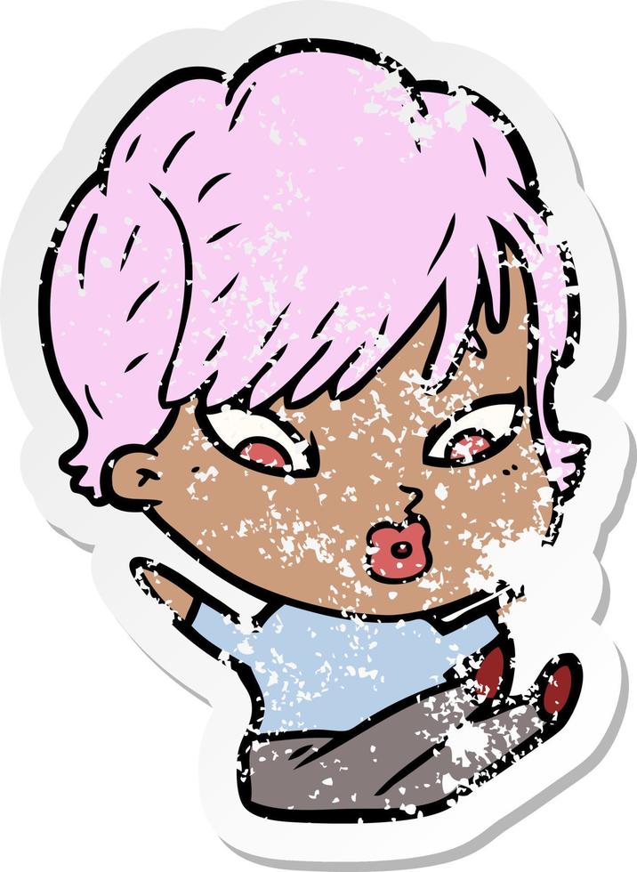 distressed sticker of a cartoon woman vector