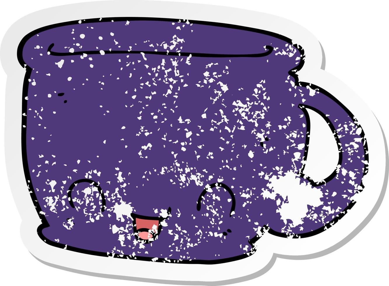 distressed sticker of a cartoon cup of coffee vector