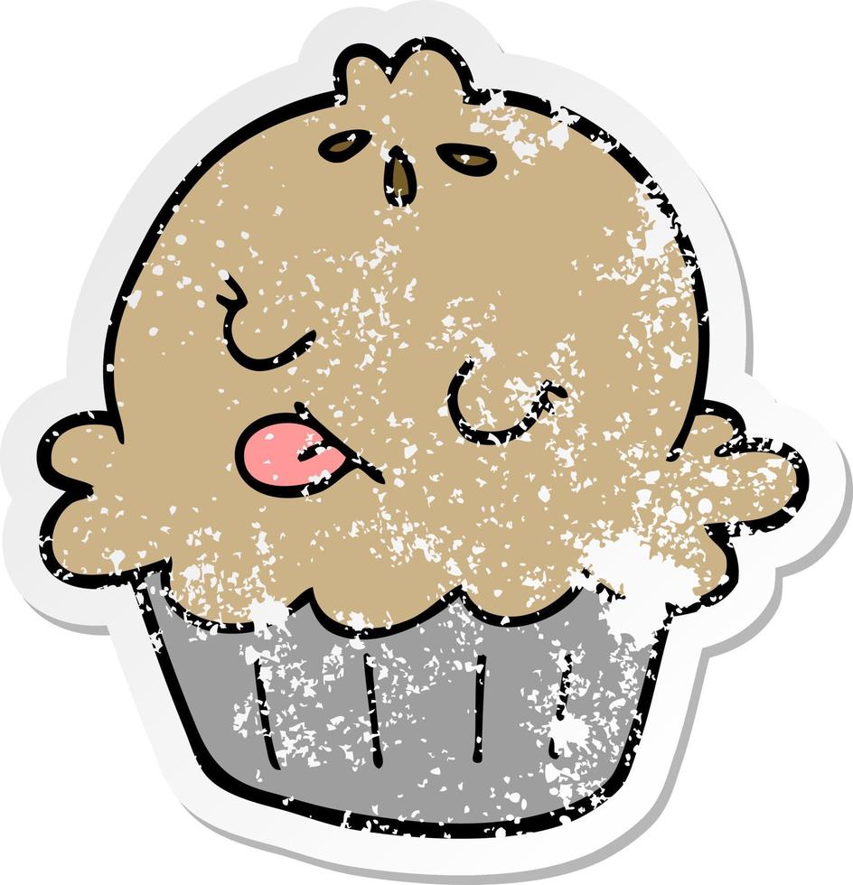 distressed sticker of a cute cartoon pie vector