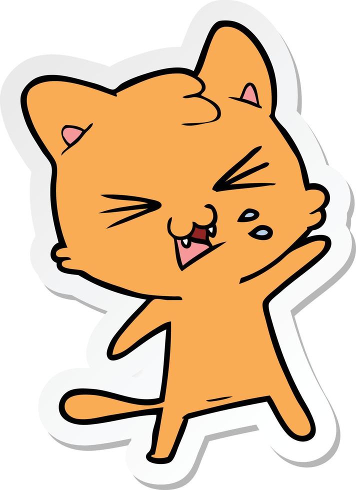sticker of a cartoon hissing cat vector
