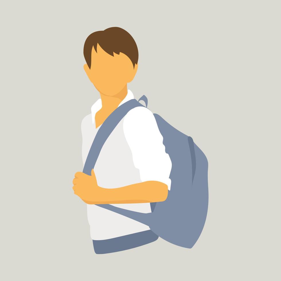 Boy pupil schoolboy or student with backpack minimalistic vector illustration.Schoolboy going to school.Back to school concept