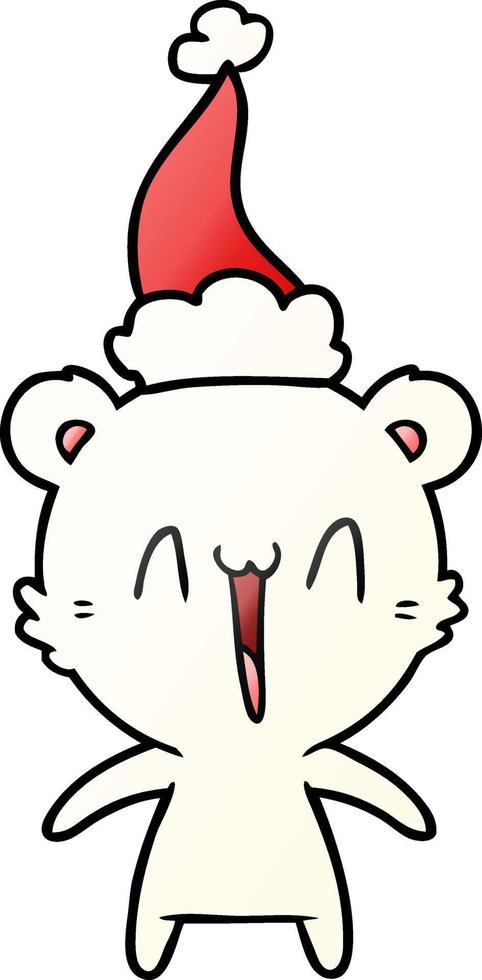 dibujos animados de gradiente de oso polar feliz de un sombrero de santa vector