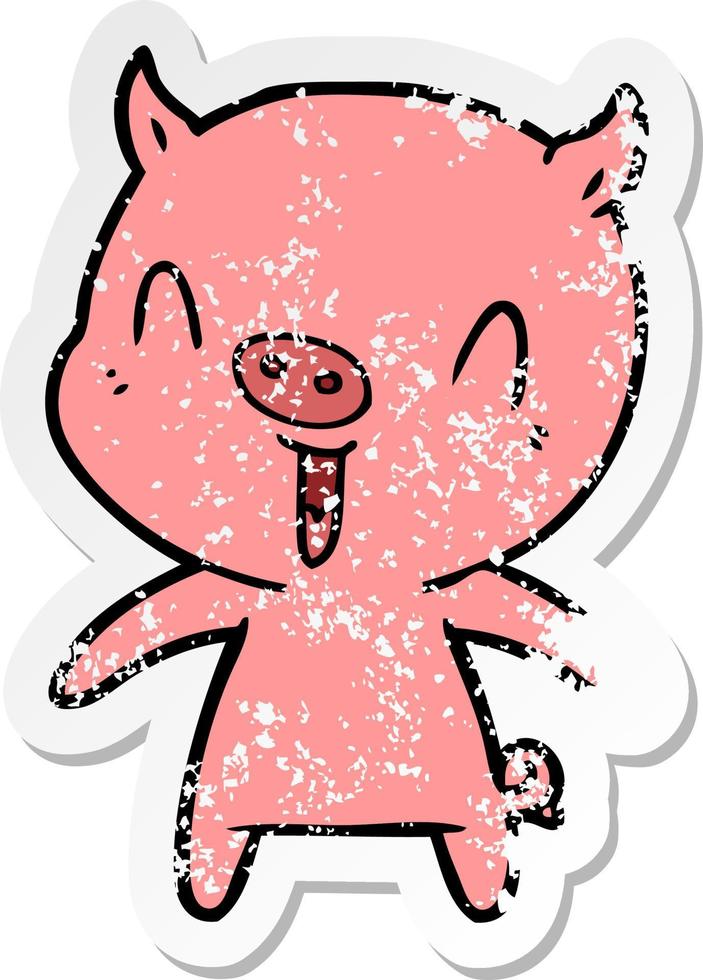 distressed sticker of a happy cartoon pig vector