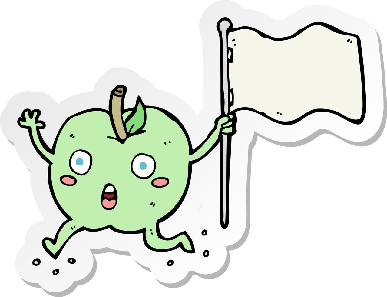 sticker of a cartoon funny apple with flag vector