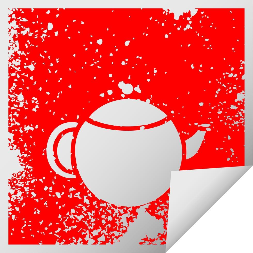 distressed square peeling sticker symbol red tea pot vector