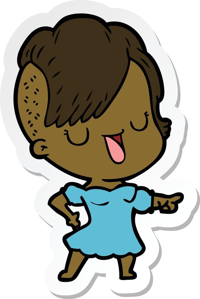 sticker of a cute cartoon girl with hipster haircut vector