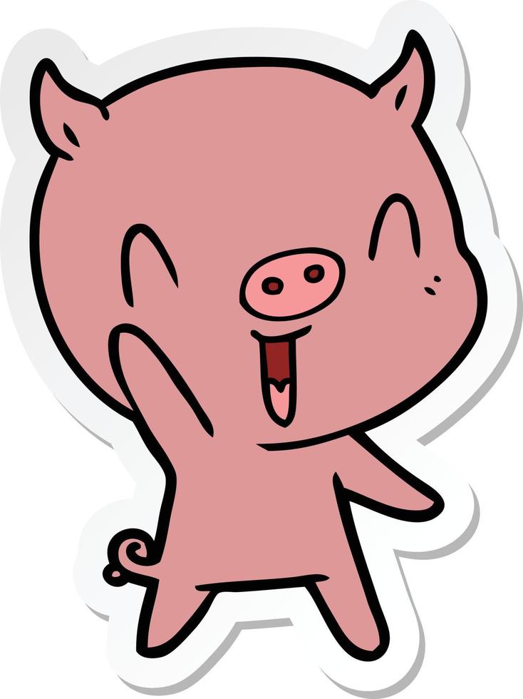 sticker of a happy cartoon pig vector