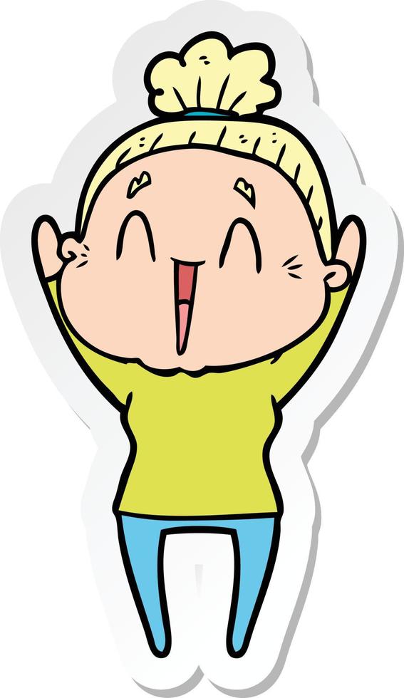 sticker of a cartoon happy old lady vector