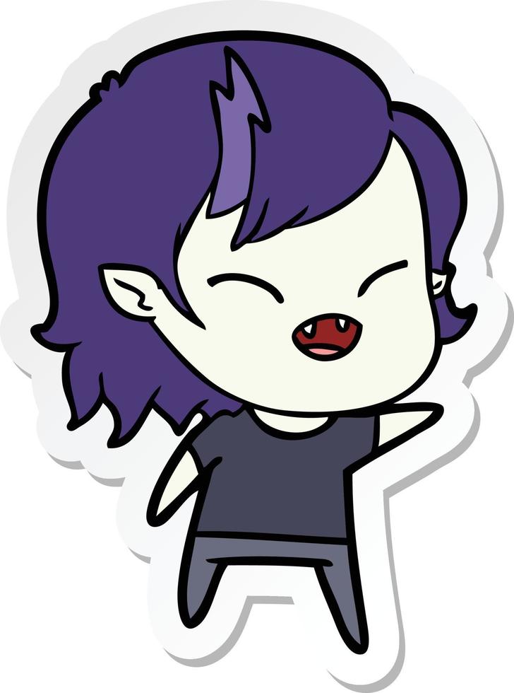 sticker of a cartoon laughing vampire girl vector
