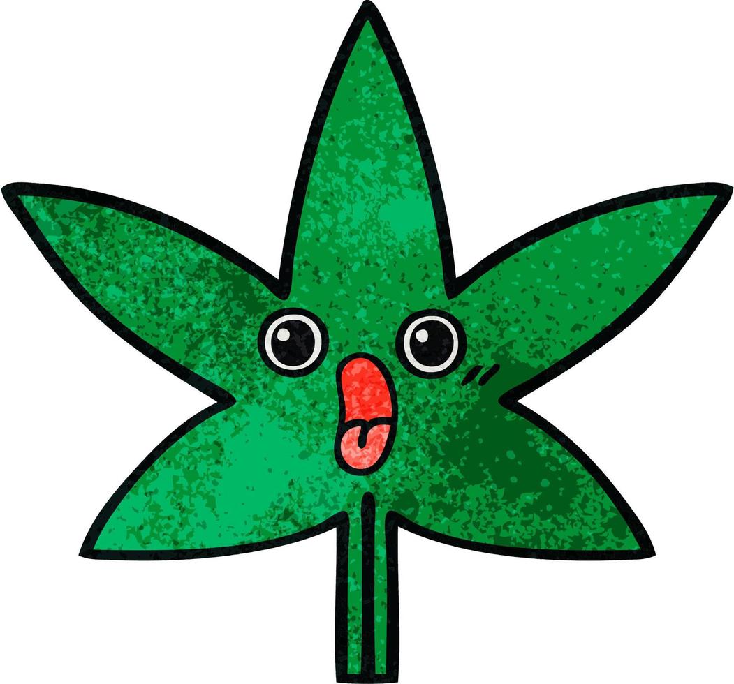 retro grunge texture cartoon marijuana leaf vector