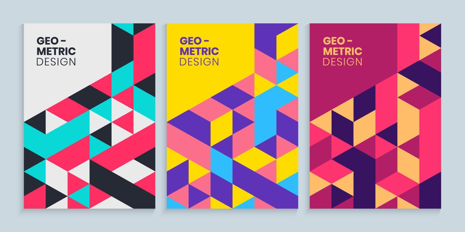 Book cover with geometric triangles design vector