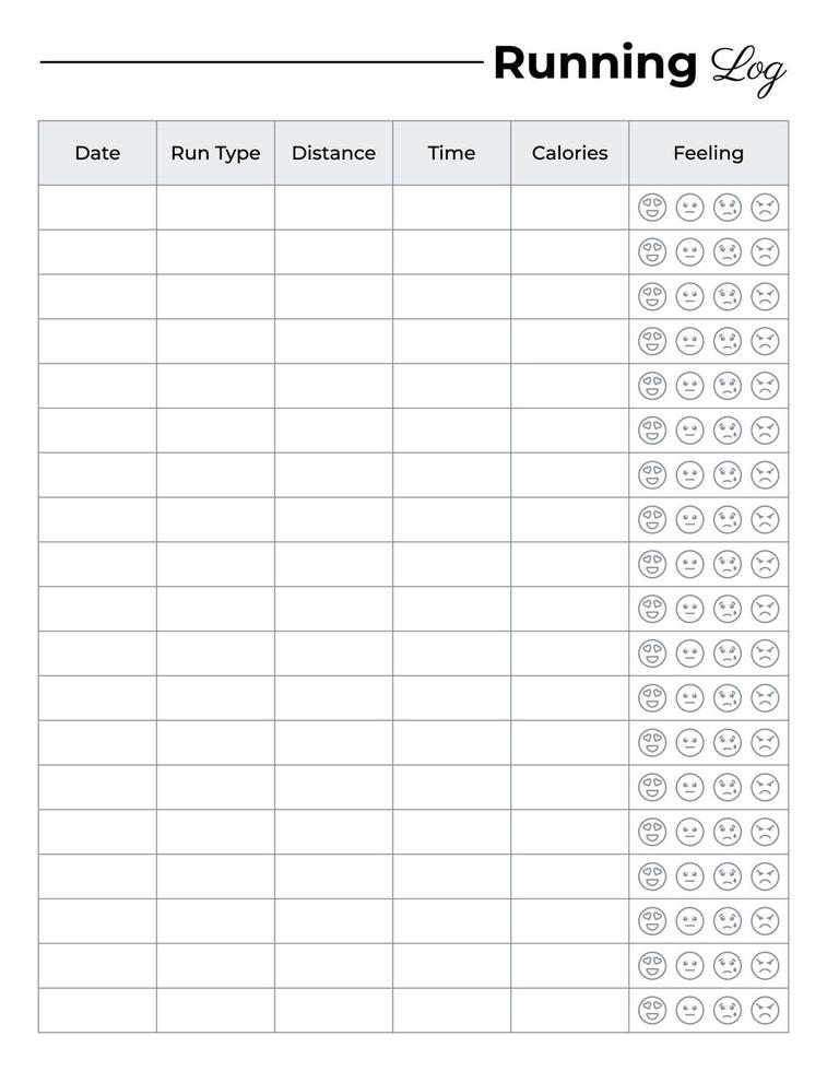 Running log training diary, Running tracker vector