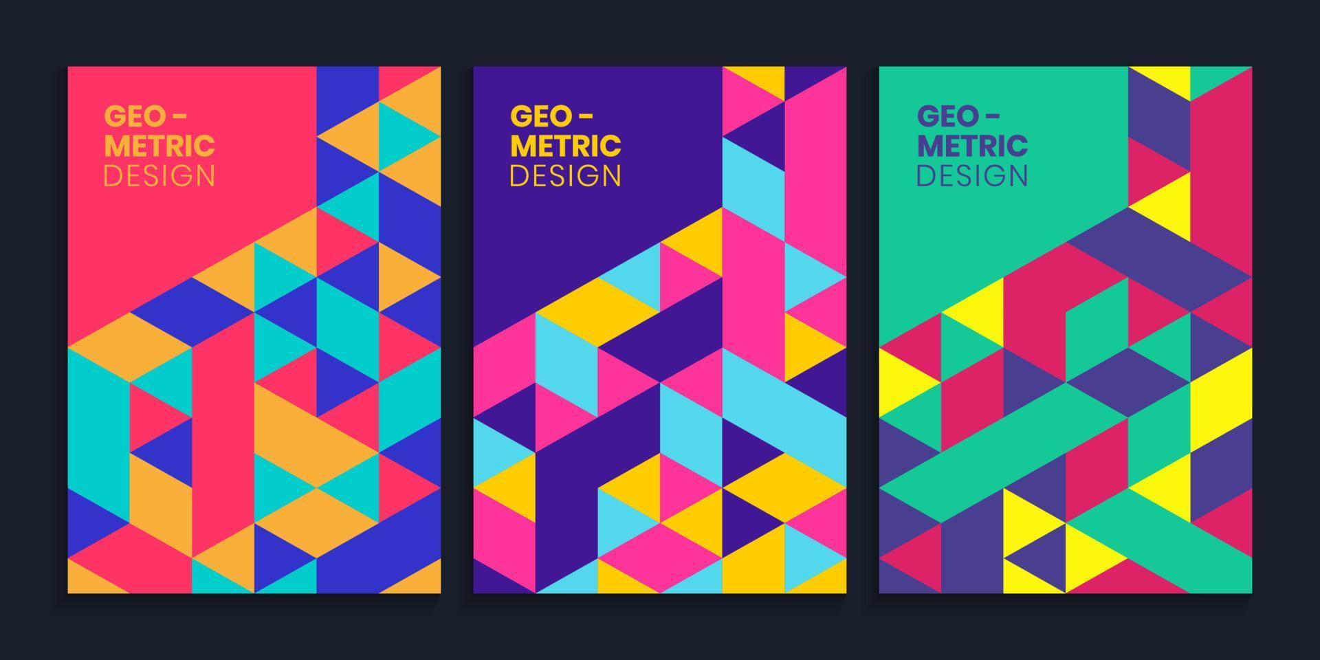Geometric book cover with colorful triangles vector