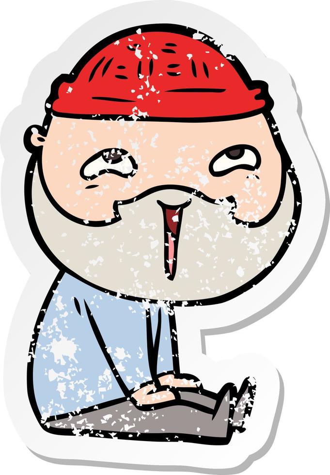 distressed sticker of a cartoon happy bearded man vector