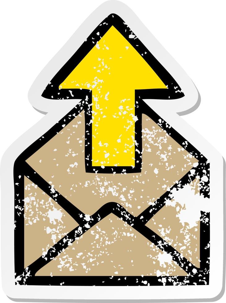 distressed sticker of a cute cartoon envelope with arrow vector