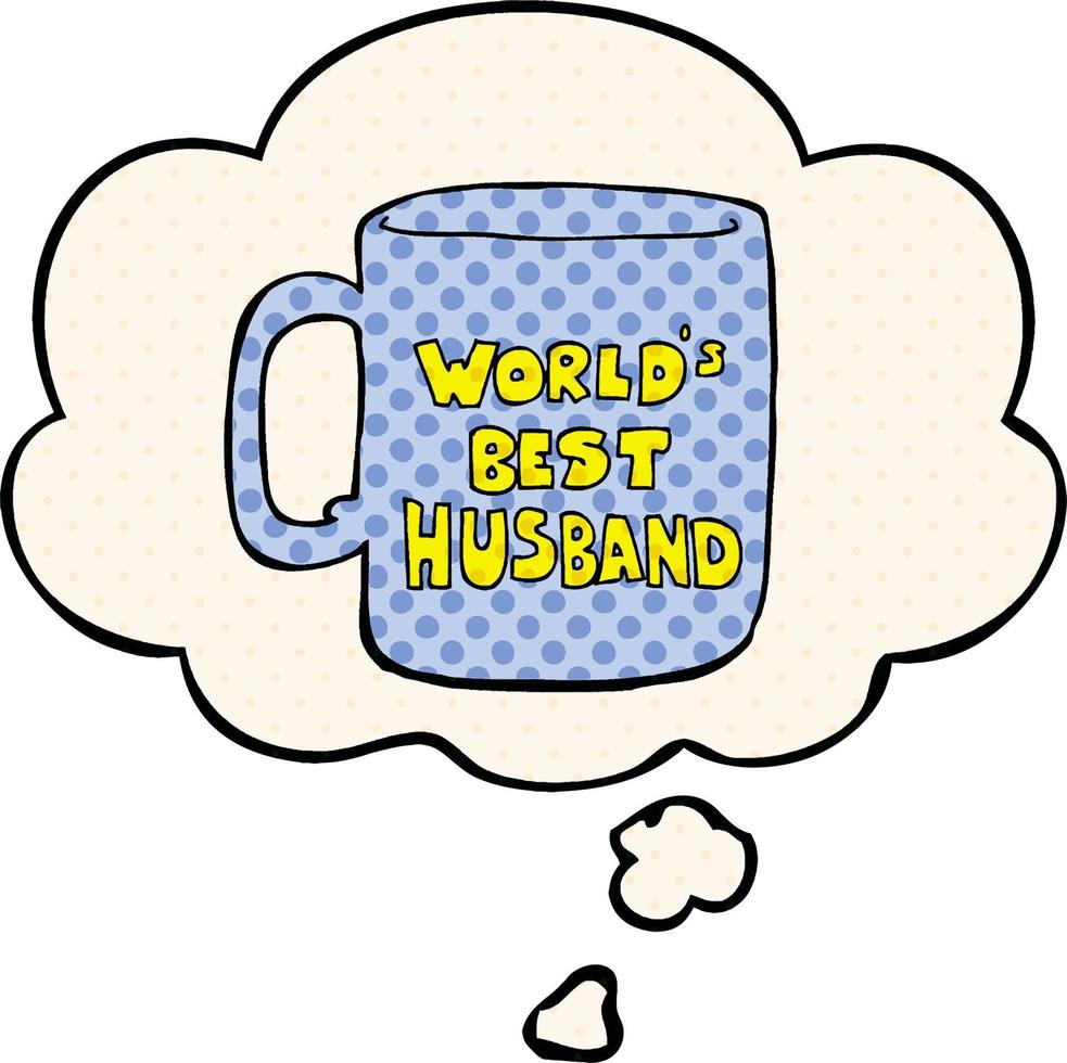 worlds best husband mug and thought bubble in comic book style vector
