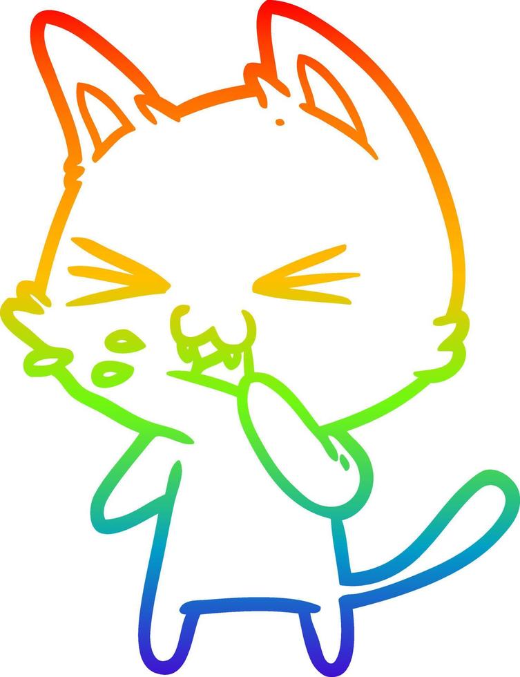 rainbow gradient line drawing cartoon cat hissing vector