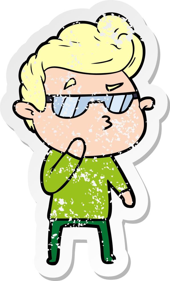 distressed sticker of a cartoon cool guy vector