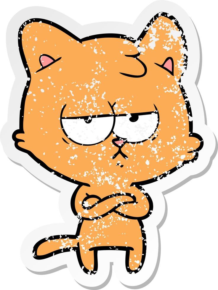 distressed sticker of a bored cartoon cat vector