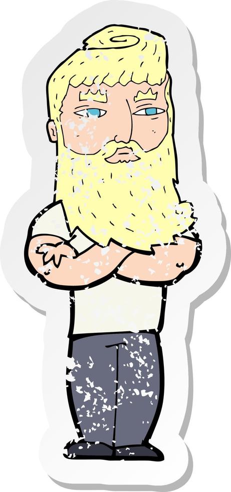 retro distressed sticker of a cartoon serious man with beard vector