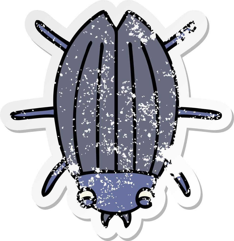 pegatina angustiada de un peculiar escarabajo de dibujos animados dibujados a mano vector