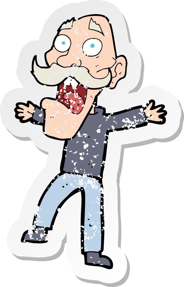 retro distressed sticker of a cartoon shocked old man vector